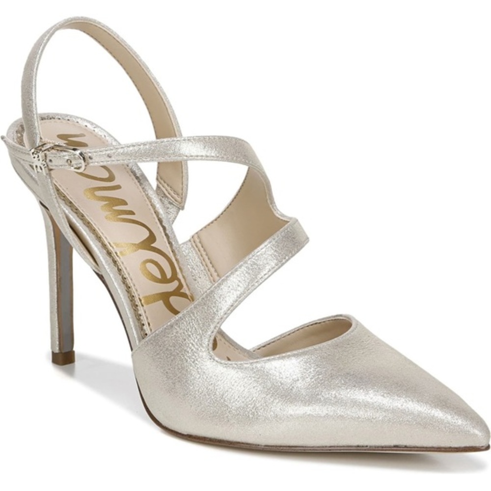 Sam Edelman Metallic Silver Pointed Toe Slingback Heels
